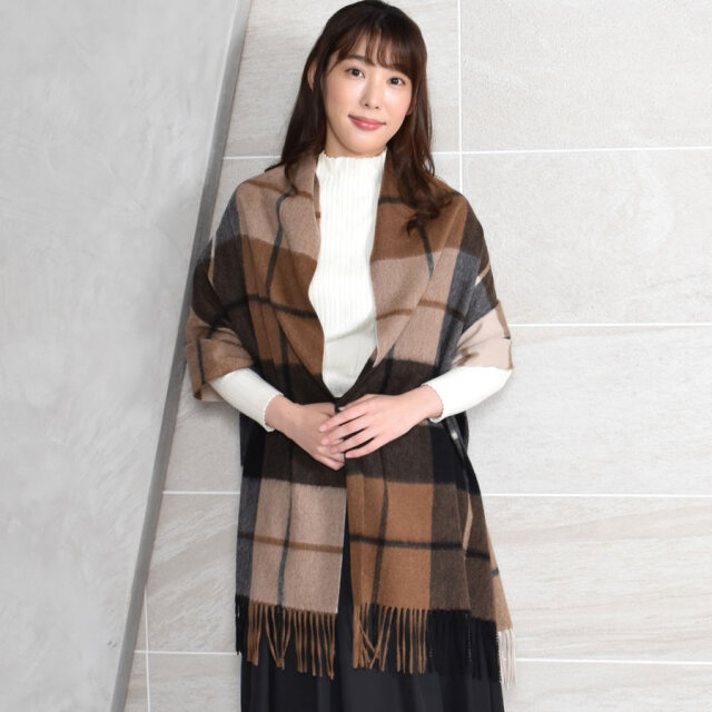 【25%OFF会員価格適用外】【名入れ刺繍可】カシミヤ 100% ストール 大判 チェック柄ストール 【200cm×60cm】(CS1066)