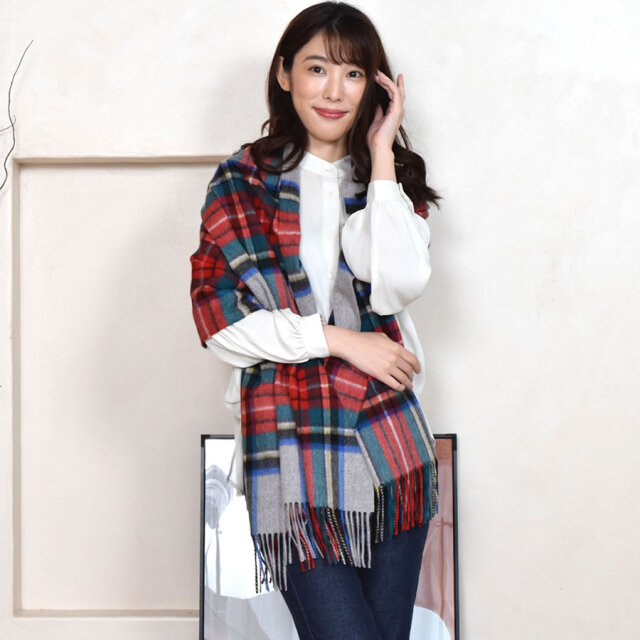 【25%OFF会員価格適用外】【名入れ刺繍可】カシミヤ 100% ストール 大判 チェック柄ストール 【200cm×60cm】(CS1066)