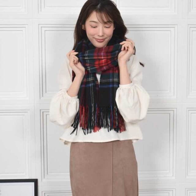【美品】ジャーナルスタンダードカシミヤストール　大判 チェック柄 名入れ刺繍可】カシミヤ 100％ ストール 大判 チェック柄
