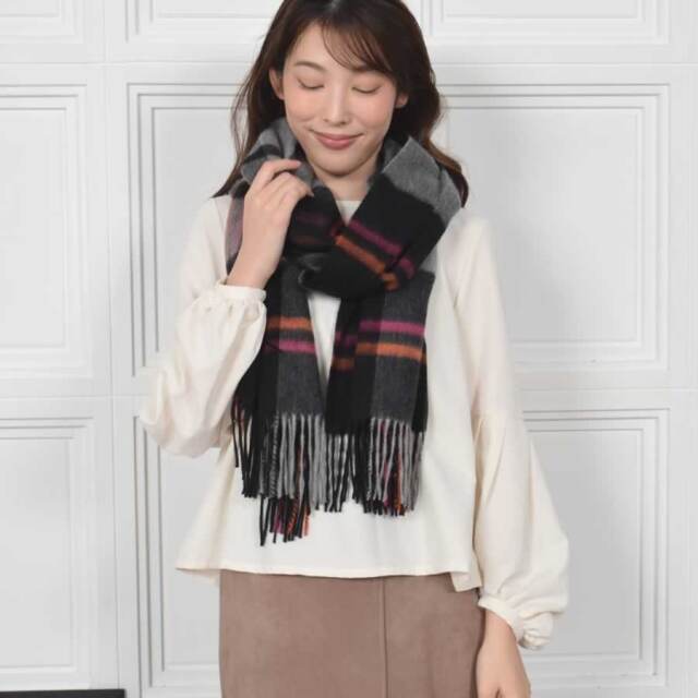 名入れ刺繍可】カシミヤ 100％ ストール 大判 チェック柄