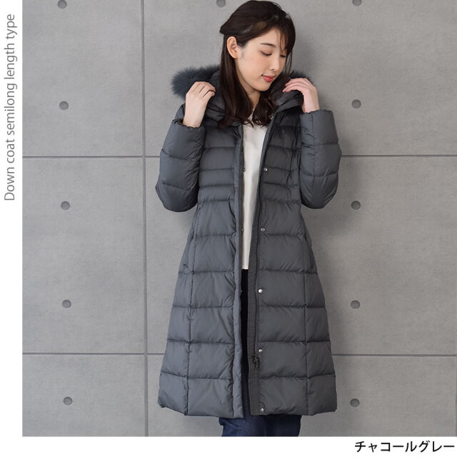 【30%OFF会員割引適用外】ダウンコート 【着丈約100CM】レディース セミロング Merfirge ダウン90% フォックス ファー フード付き (D3415)