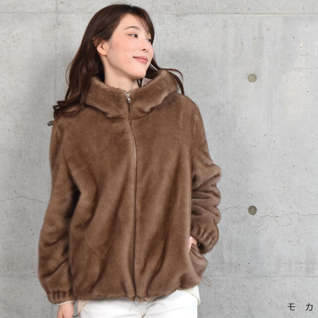 エコファー ファージャケット ミンクライク ミンク調 フード付き 秋冬