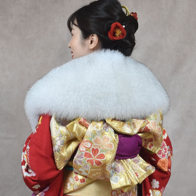 成人式 ショール ブルー フォックス 振袖 着物 和装 ファー 日本製  