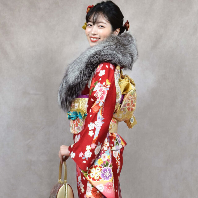 成人式 SAGA シルバー フォックス ファー ストール (FS9011s)(化粧箱付