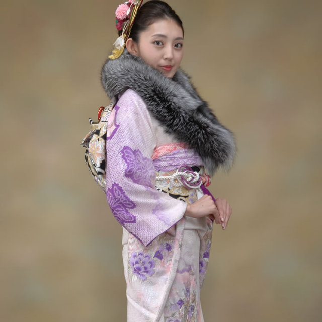 日本製 成人式 SAGA シルバー フォックス ファー ストール (FS9011s  