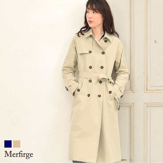 [Merfirge]【弱撥水加工】綿混 トレンチ ロング コート 裏地 チェック柄 (LC3159)