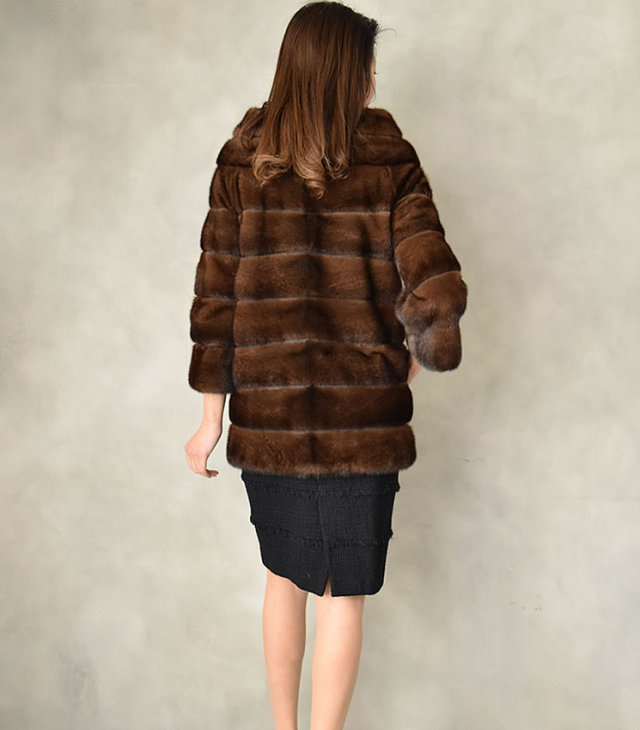 GQ5187＝最高級毛皮 ミンク MINK ダークミンク ファーコート ハーフ 本  