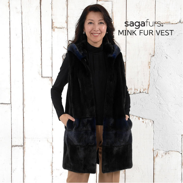 楽天市場】SAGA ミンク ファー ロング丈 ベスト フード付 毛皮 ファー  