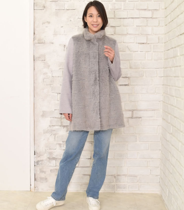 50％OFF会員価格適用外】カシミヤ混 & ミンク ファー コート (WM1737) 