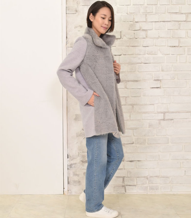 50％OFF会員価格適用外】カシミヤ混 & ミンク ファー コート (WM1737) 