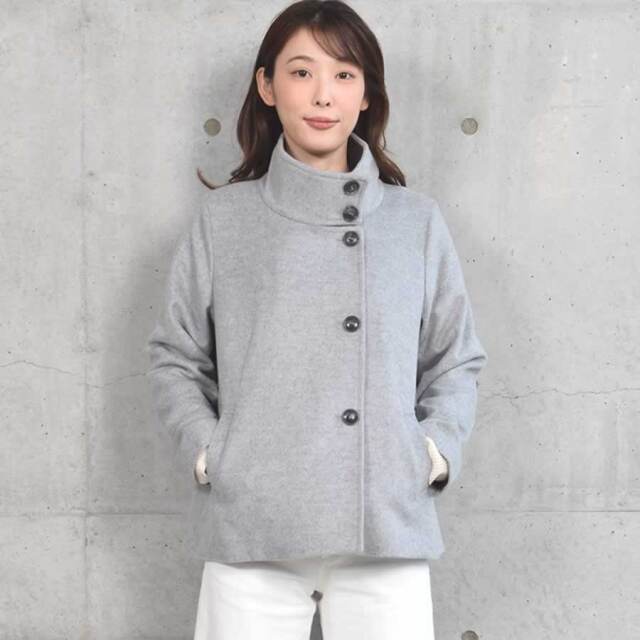 ウールコート 2WAY スタンド ショートコート ウール100