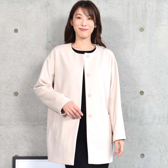 ノーカラーコート ウールコート ウール ロングコート ノーカラーコート