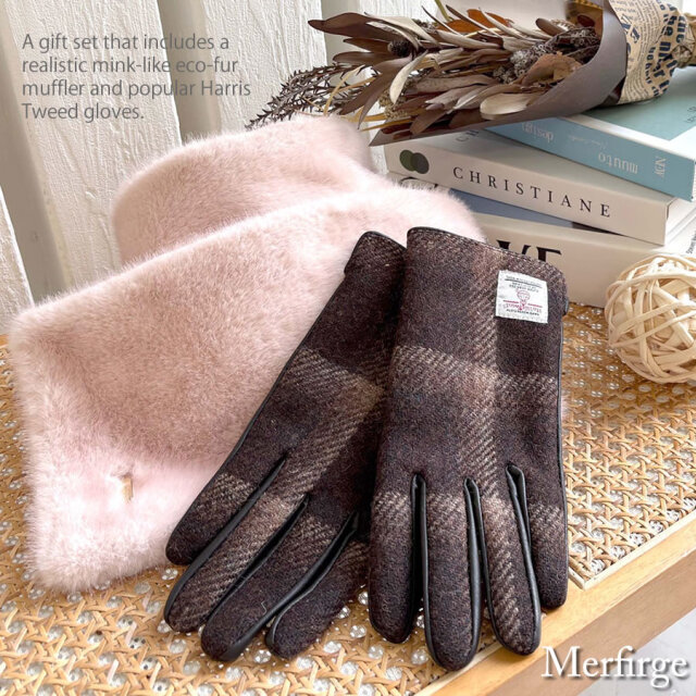 20%OFF 会員価格適用外】ファー マフラー＆ハリスツイード 手袋