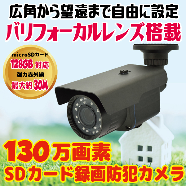 防犯カメラ SDカード録画 屋外対応 130万画素 128GB対応 バリ 