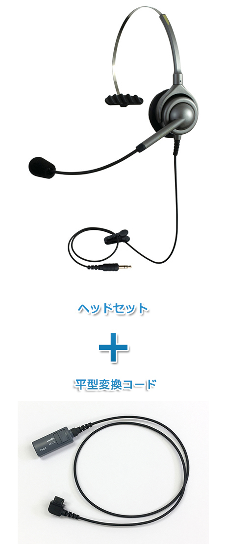 エンタープライズ製（日本製） ヘッドセット【PHS用 平型端子接続】(ヘッドセット「EN-M」と平型コード「PH04」のセット商品 ) ※ミュート付き
