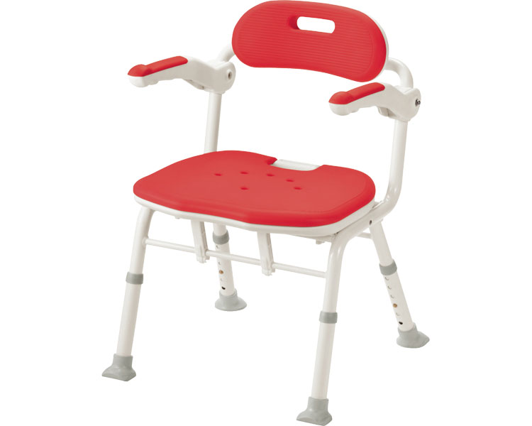 折りたたみ式 シャワーチェア 安寿　折りたたみシャワーベンチ　ISフィット / 536-105　レッド 高齢者・介護・アロン化成