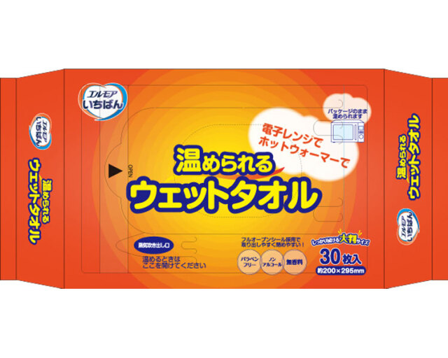 ウェットタイプ 清拭タオル エルモア　いちばん　温められるウェットタオル / 480211　30枚入 高齢者・介護・カミ商事
