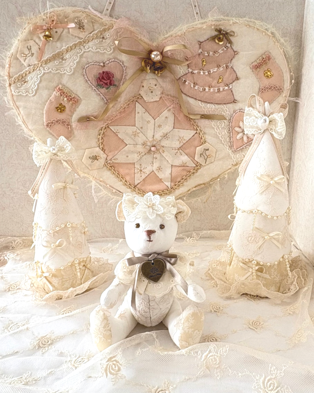 【オリジナルキット】【クリスマス】【ベア】【ツリー】【タペストリー】【ブーツ】【カットクロス】【送料無料】ほわいてぃちゃん・ホワイトツリー・ハートタペストリー・ブーツ・カットクロスセット