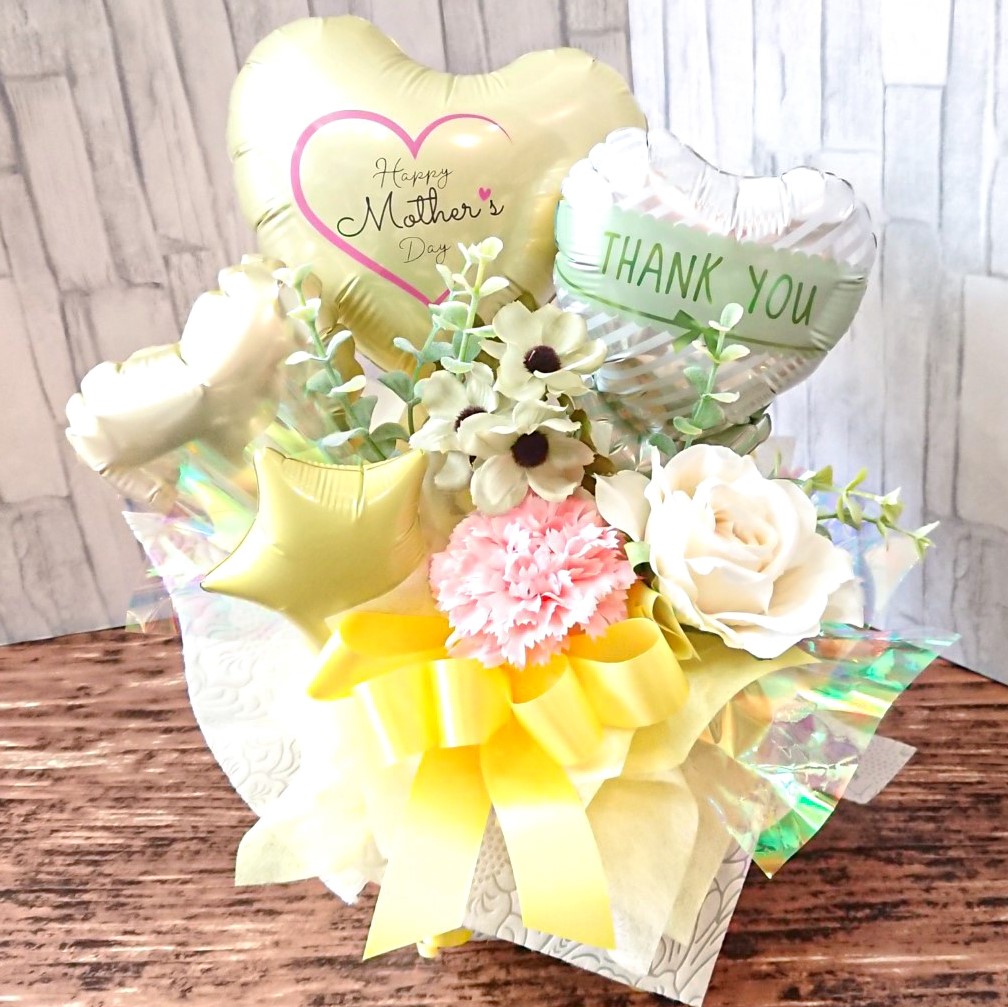 母の日バルーンギフト　アイボリーハート　「母の日バルーンアレンジ」 hm0048IV