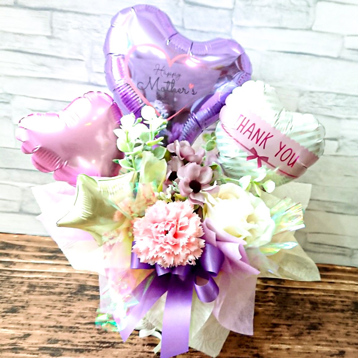 母の日バルーンギフト　ラベンダーハート　「母の日バルーンアレンジ」 hm0048