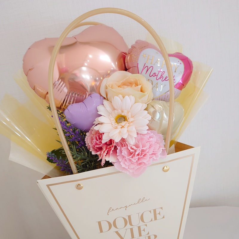 母の日バルーンギフト　ノーブルギフトバック　アイボリー　「母の日ギフトバックバルーンアレンジ」 hm0049IV