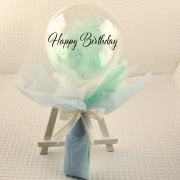 絶対オシャレシリーズ　誕生日花束タイプ　「透明バルーンinかすみ草　HappyBirthaday束　バルーンギフト」 ｂｄ0067