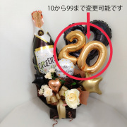 大人向け居酒屋、bar、カフェみたいなお店　開店祝い周年祝いバルーン　数字2ケタ変更可能10から99　「ボトル入りで大人　開店周年祝おめでとうバルーンギフト」 op0027