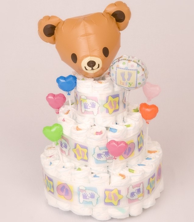 出産祝い　おむつけーき「オムツケーキ3段くまちゃん」 nb007