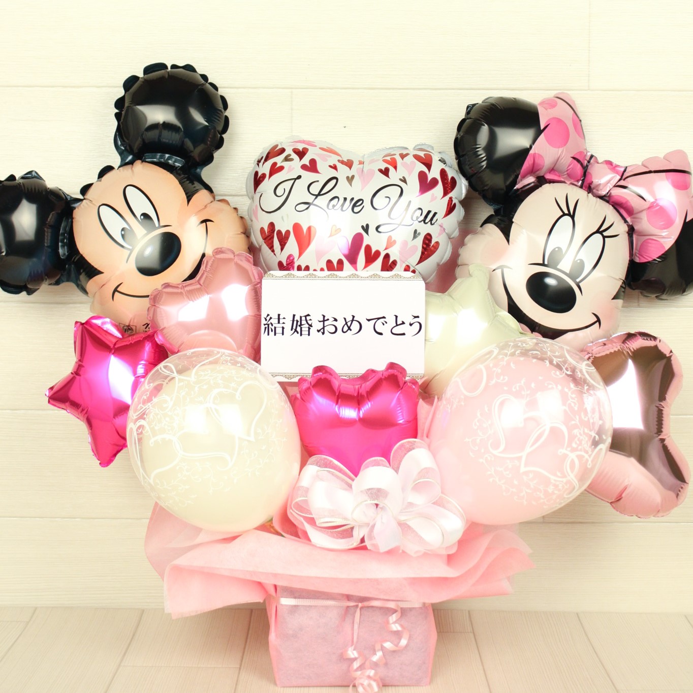 結婚式バルーン電報　バルーンアレンジ「ミッキー&ミニー、ウェディングアレンジ」 wdm002
