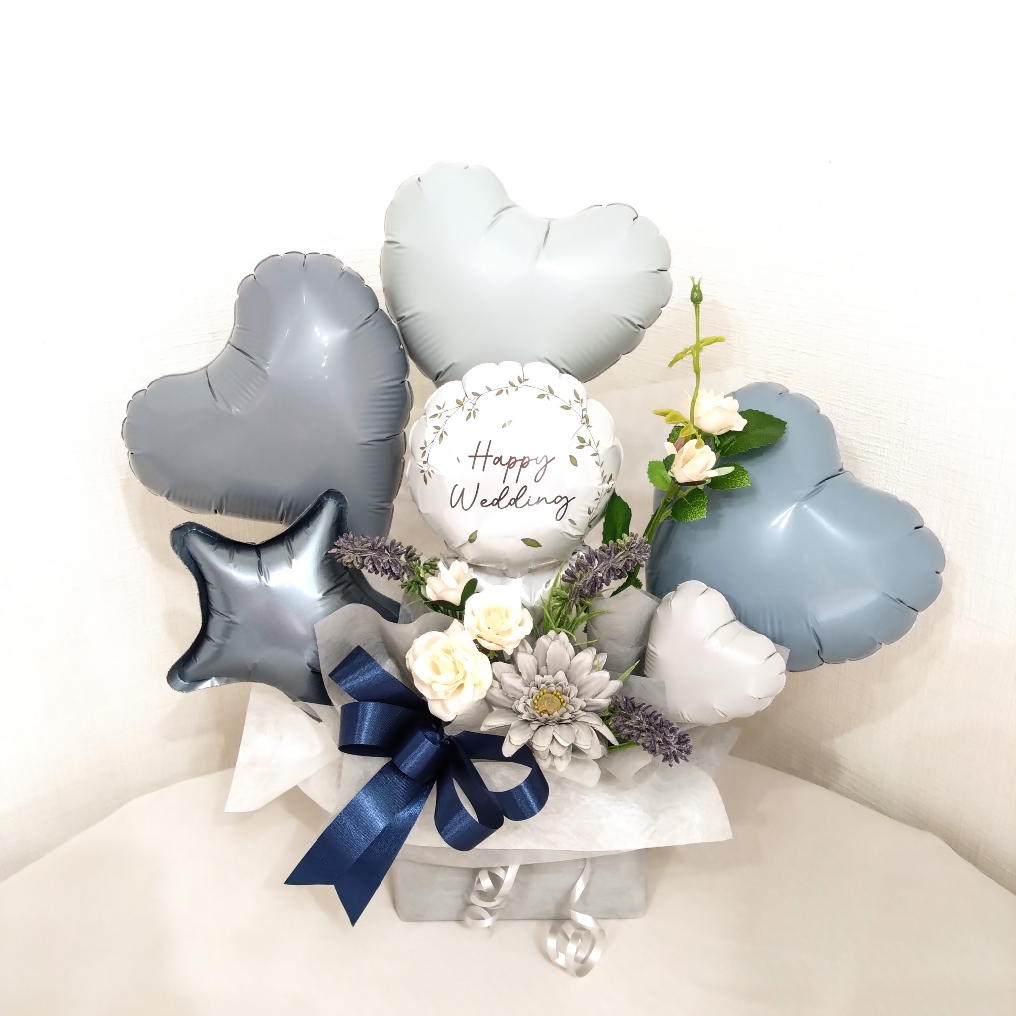 結婚式バルーン電報　オトナカワイイくすみブルー　wd0086