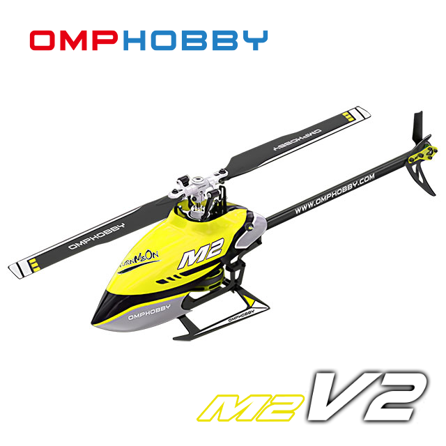 超安定6軸ジャイロ＆パニックリカバリ機能搭載！　OMPHOBBY M2 V2 フルメタル仕様（イエロー）完成機　【S-FHSS互換受信機・バッテリー1個・各種スペアパーツ・日本語説明書付属】