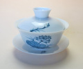 【中国茶器】手描き蓋碗蓮花青
