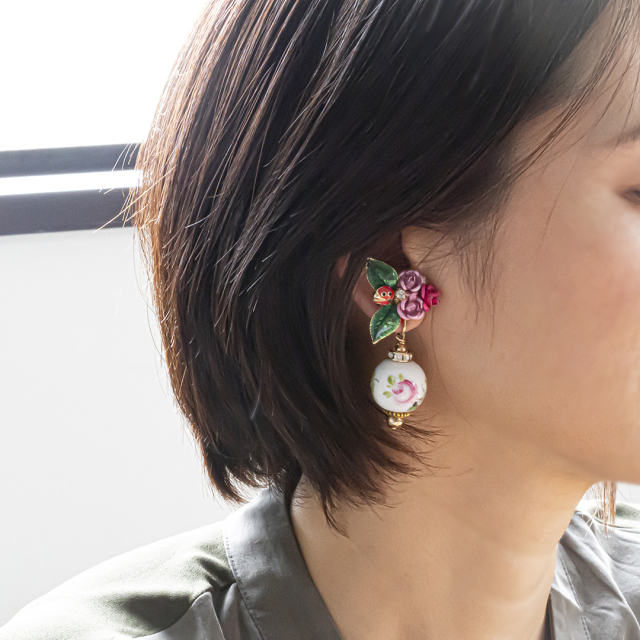 ヘレンド×LUSTROL ACCESSORY] イヤリング ウィーンの薔薇