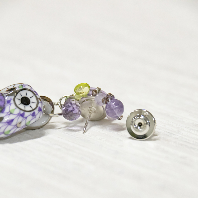 ヘレンド×Korino.I] ピンブローチ フクロウ・ライラック