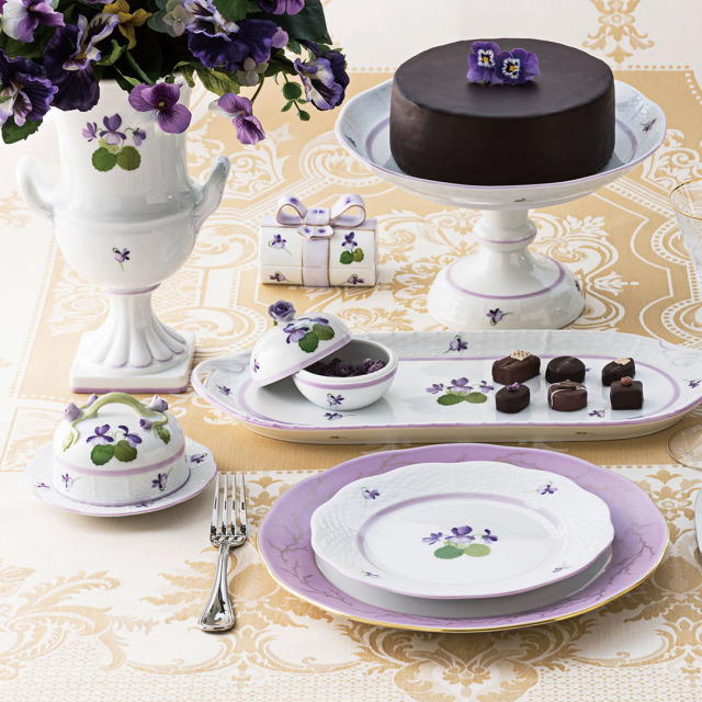 ［新品］Herendバイオレット（すみれの花)デザートプレートセット バイオレット] デザートプレート