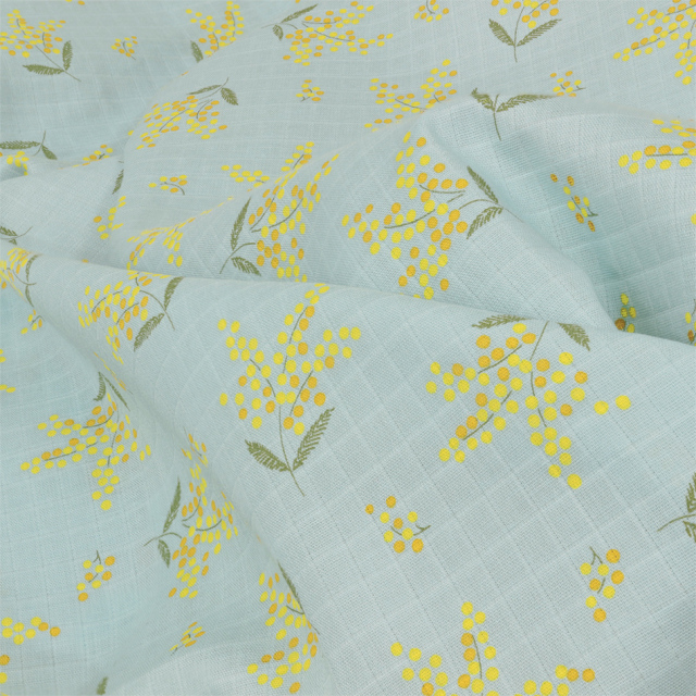 Mimosa柄ミモザプリント広幅ダブルガーゼ生地