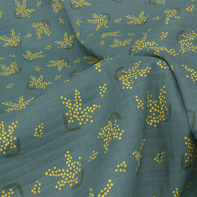 Mimosa柄ミモザプリント広幅ダブルガーゼ生地