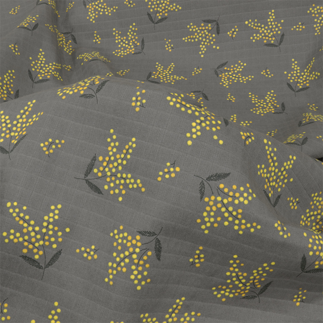 Mimosa柄ミモザプリント広幅ダブルガーゼ生地