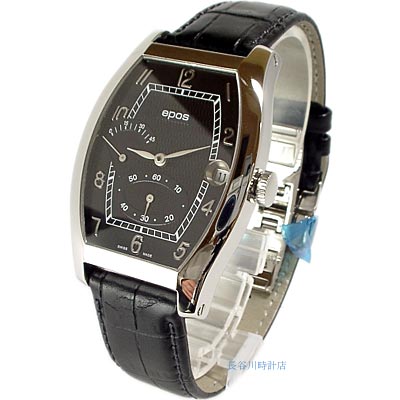 アウトレット デッドストック セール品 国内正規品 エポス エレガンス トノー パワーリザーブ 黒x黒革 メンズ手巻き 腕時計3362bk