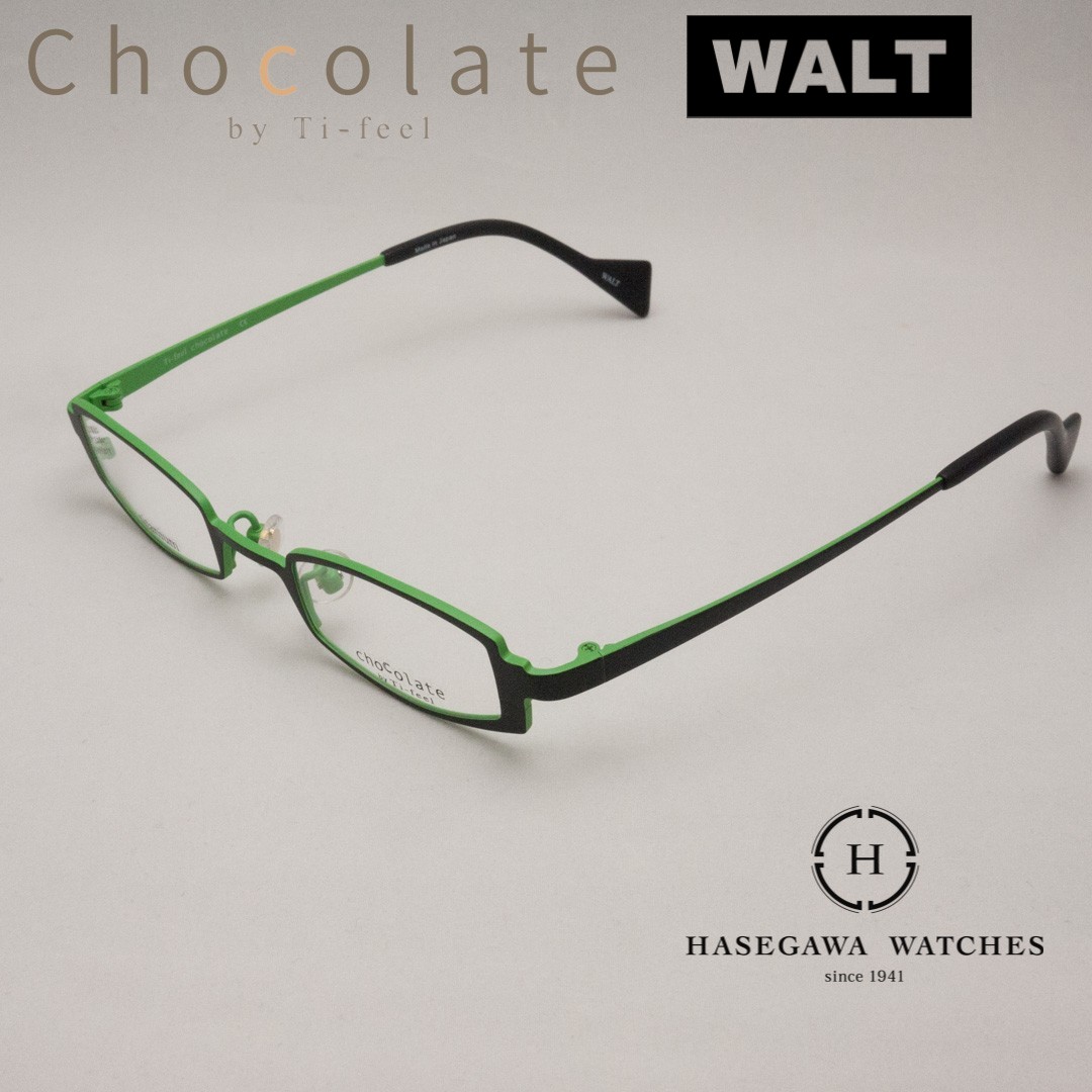 チョコレートbyティフィール col200/307 ブラック/パステルグリーン スクエア型メガネ