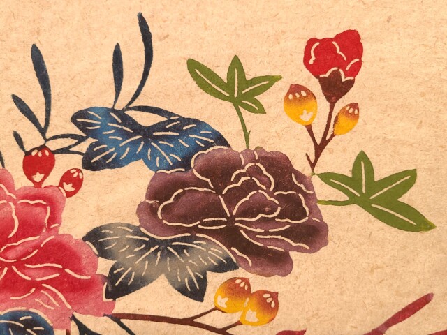 芭蕉布　琉球紅型　暖簾　紅型染め　沖縄　芭蕉紙　木箱入り　新品未使用品　逸品 芭蕉布 琉球紅型 紅型染め 暖簾 芭蕉紙 木箱入り 新品未使用品 逸品