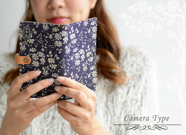 iPhone Xperia Galaxy AQUOS レザーケース 布 生地リバティ