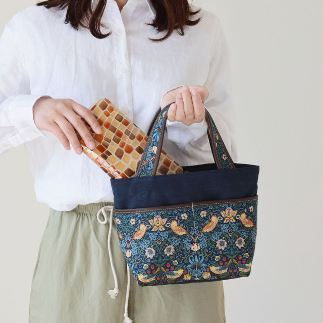 モリス生地×倉敷帆布 ミニトートバッグ いちご泥棒 HIGHCAMP FACTORY