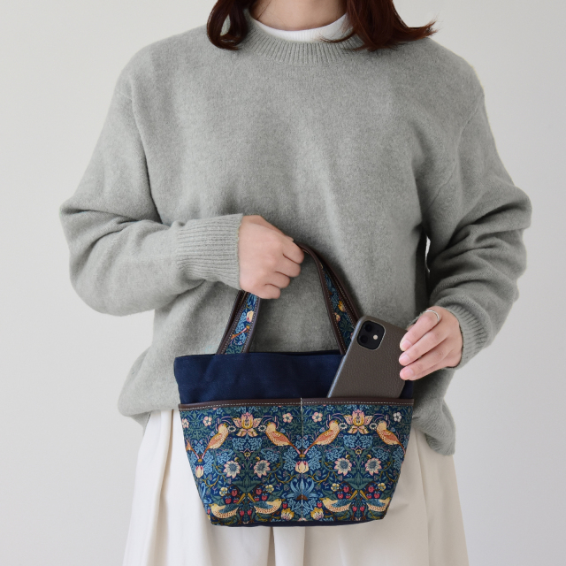 モリス生地×倉敷帆布 ミニトートバッグ いちご泥棒 HIGHCAMP FACTORY