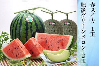 スイカ 1玉・肥後グリーンメロン 2玉