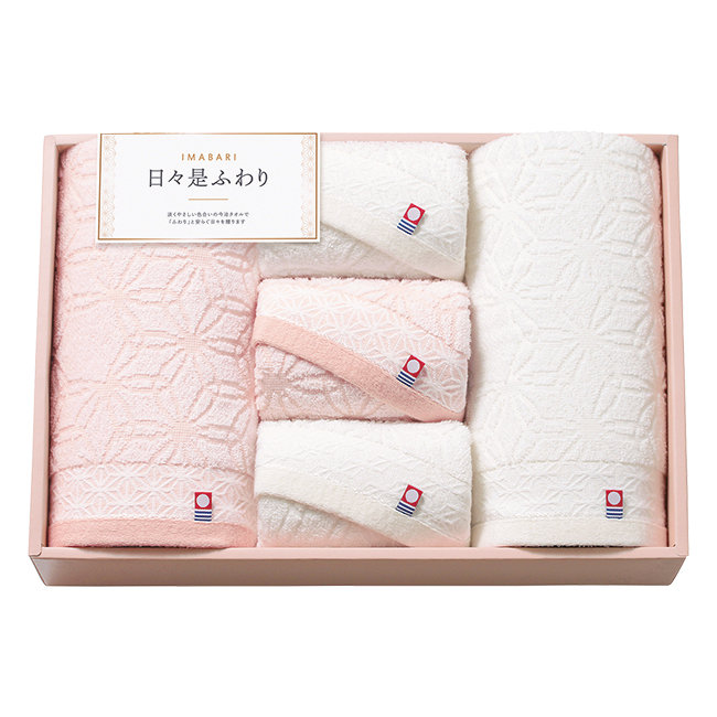 今治　日々是ふわり　バス2P・フェイスタオル3Pセット　No.80　（紅白）
