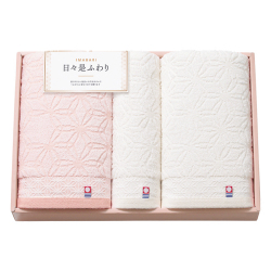 今治　日々是ふわり　バス2P・フェイスタオルセット　No.60　（紅白）