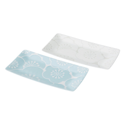 はふり　長角皿ペア（青・白）　No.50