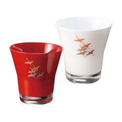 ぬりもんde　Verre　フリーグラス紅白ペア　蒔絵　千羽鶴　No.52