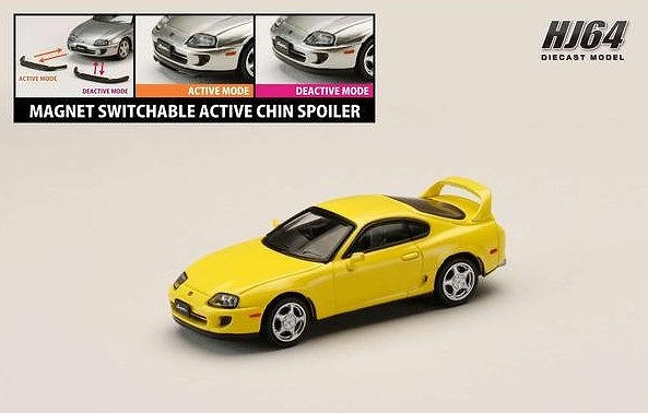 HJ64 1/64 トヨタ スープラ RZ (JZA80) アクティブスポイラーパーツ付き スーパーブライトイエロー